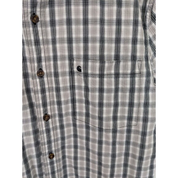 Carhartt Relaxed Fit Button Up Shirt Men's Medium Blue/Gray Plaid Short Sleeve - Picture 2 of 8